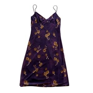 Silvergate Vintage 90s Purple Floral Mesh Slip Dress V-Neck Midi USA Made Large